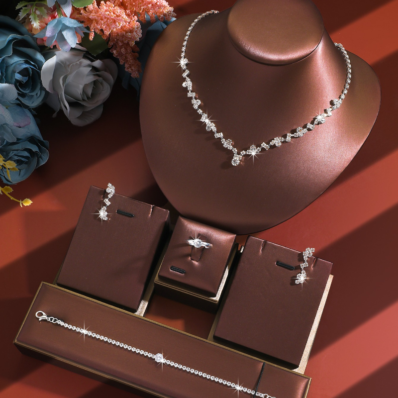 Silvery Irregular Flash 4pcs Jewelry Set with Necklace and Earrings