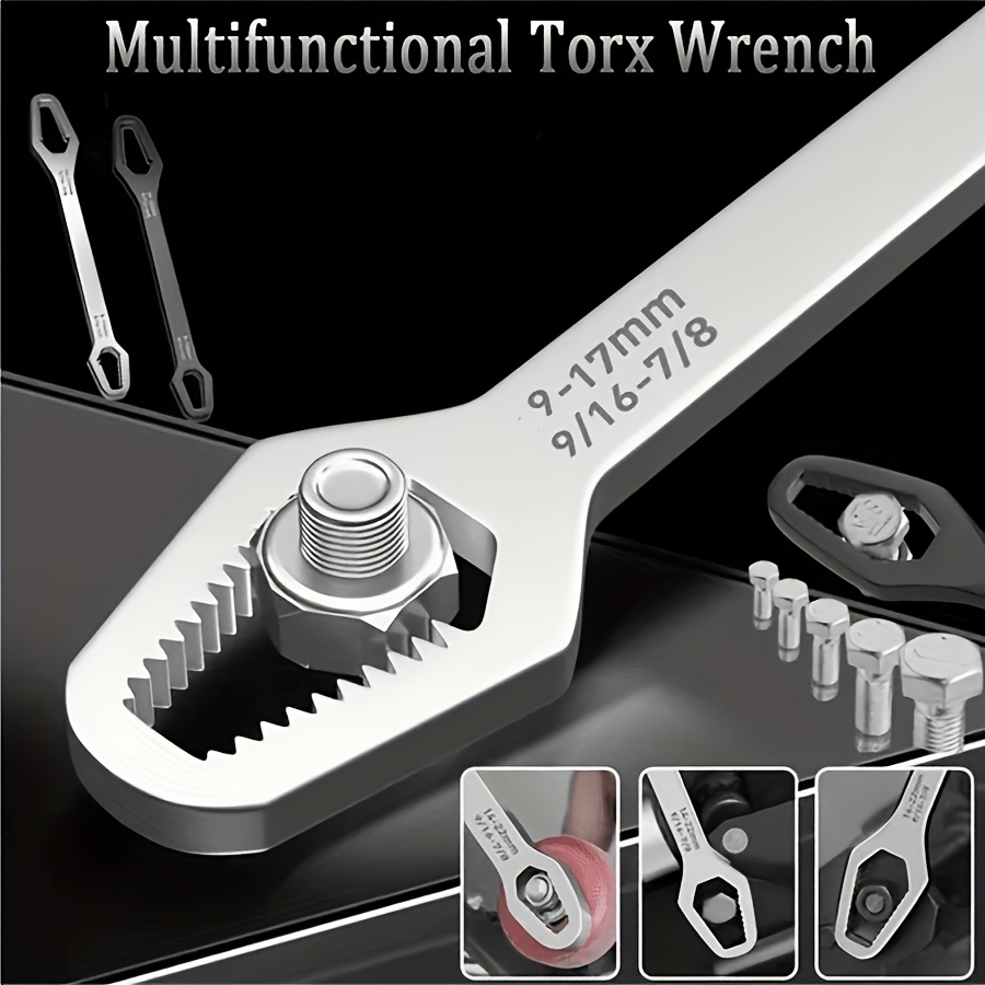 Llave Torx Negra Multifunción - Llave de Doble Cabeza Autobloqueante y Ajustable con Calibre de 3-17 mm, Diseño Duradero de 5 mm de Grosor y Mango Portátil, Adecuada para Reparación Automotriz y Proyectos del Hogar