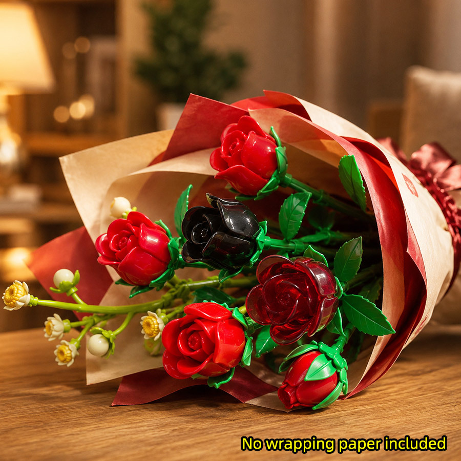 Red And Black Rose Flower Bouquet Building Blocks