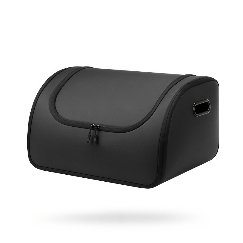 TEMU 1pc Heavy-duty Extra-large Lidded Car Pu Leather Storage Box, High-capacity Interior Storage Container, Multi-functional Organizer For Car Trunk