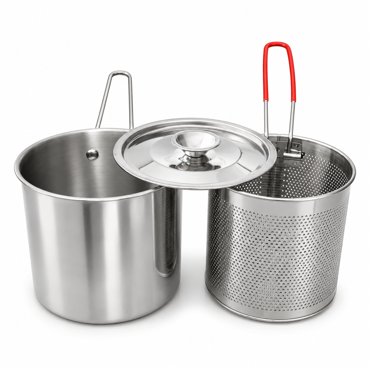 TEMU 2pcs/3pcs Household Stainless Steel Small Deep Fryer Pot With Frying Basket, Oil Filter Deep Pot, Multi-functional Covered Soup Pot For Cooking