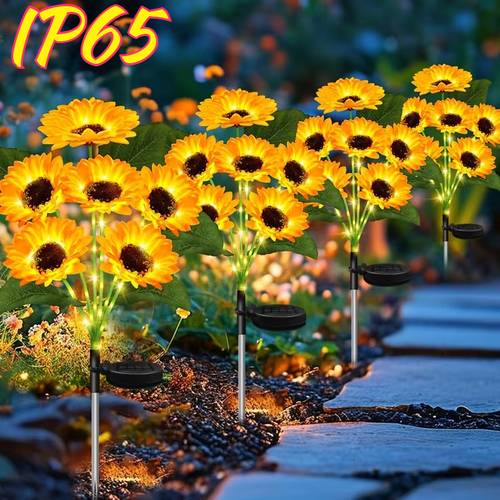 6leds solar sunflower light outdoor decoration solar flower lamp solar courtyard light automatic on from dusk to dawn warm ambiance suitable for gardens courtyards walkways