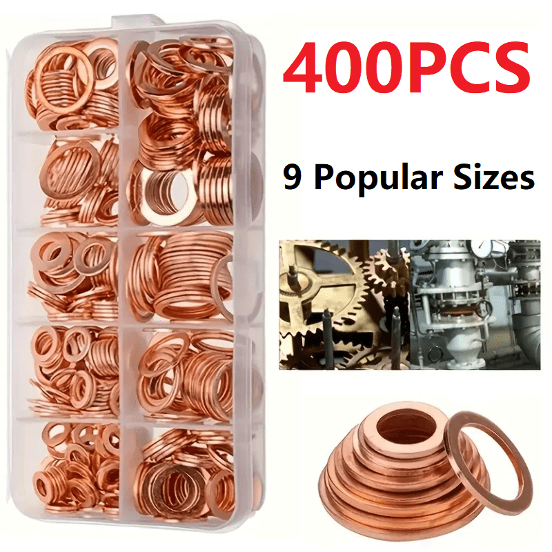 E-shop 400 Stück Kupfer-O-Ring-Dichtungssatz, Dichtungsset, Flachdichtungen, Dichtungsring-Sortiment für Ölwannenstopfen
