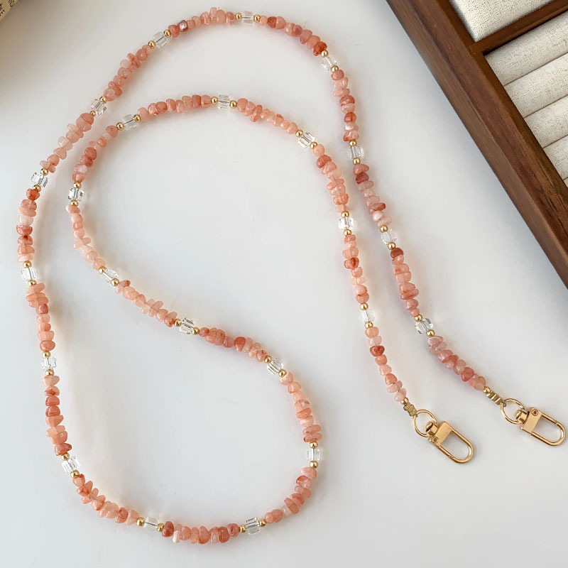 TEMU Cordón para teléfono con cuentas de piedra natural rosa, correa cruzada de cuentas de 120 cm de largo, cadena de bolso ajustable y desmontable