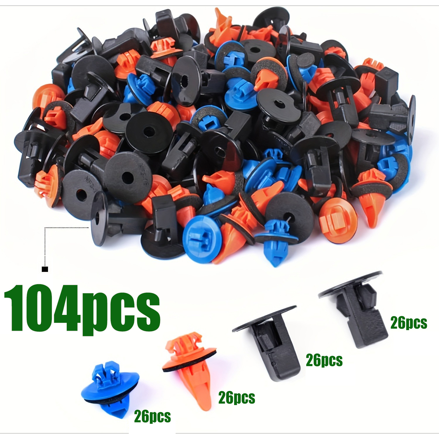 TEMU 104pcs Fender Flare Clips, Retainer Fasteners Rivets For Bumper Fender Liner 90189-06065 For For Tacoma Rav4 Replace 75495-35010 75397-35010
