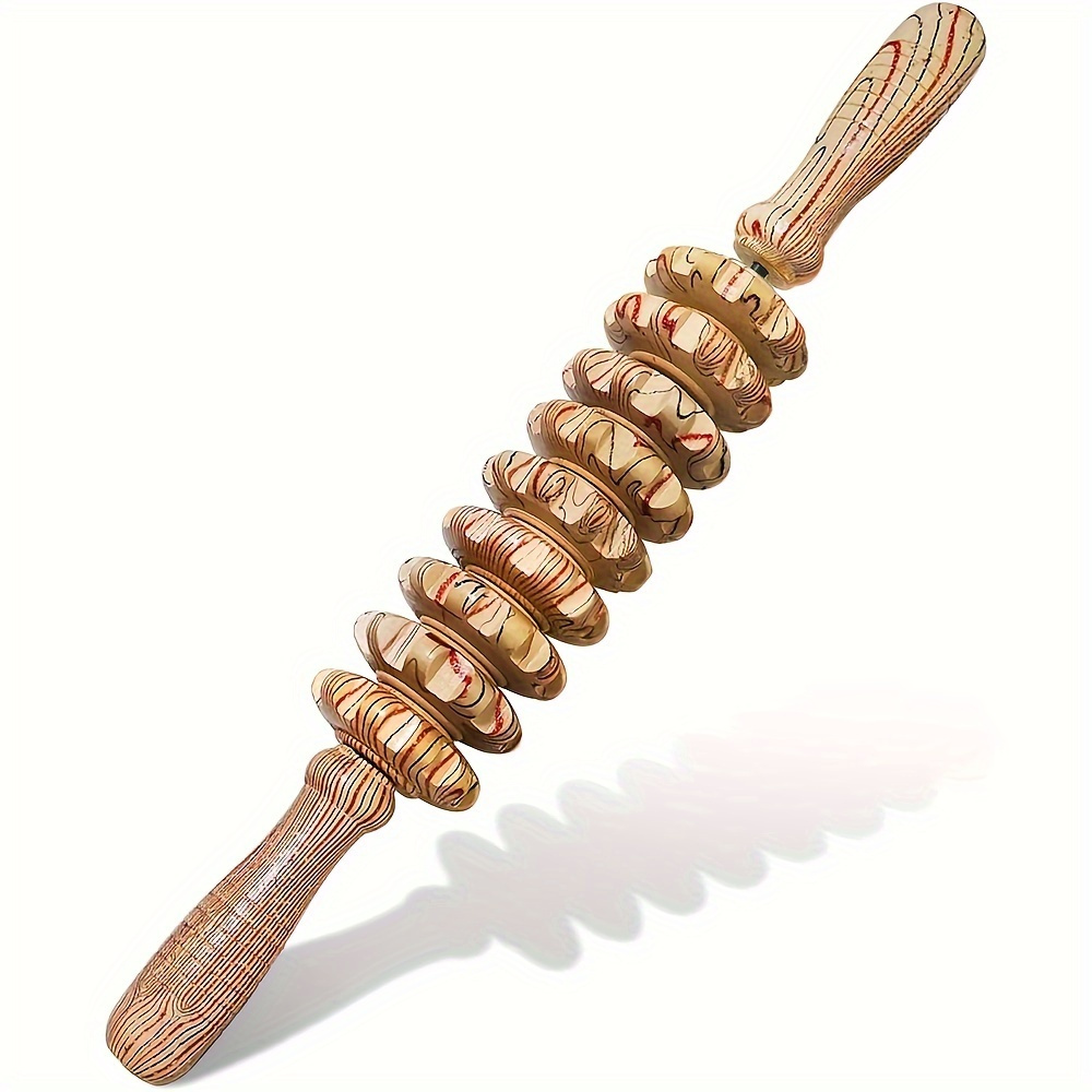 9 roller handheld wooden massage stick ergonomic full body shaping muscle relaxation anti tool natural wood design with decorative patterns thalate free durable smooth texture for home use massage tools body relaxation aid Product details 5