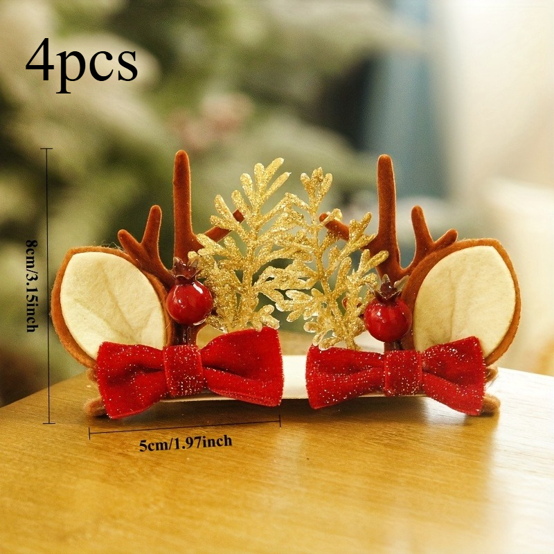 TEMU 4pcs Cute Christmas Antler Bows Hair Clips - Holiday Party Hair Decorations, Hairpins, Christmas Gifts, And Decorations For