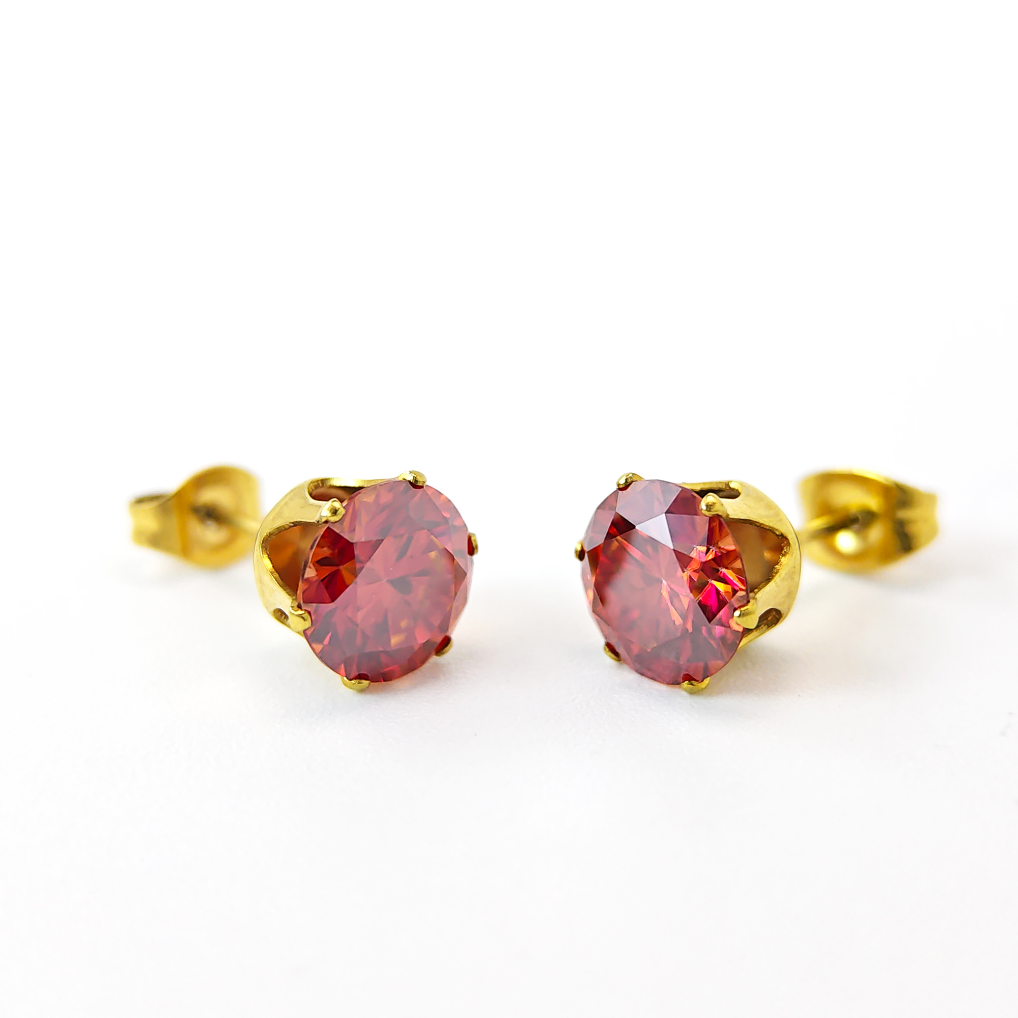 2 Carat Pomegranate Red Round Moissanite Earrings