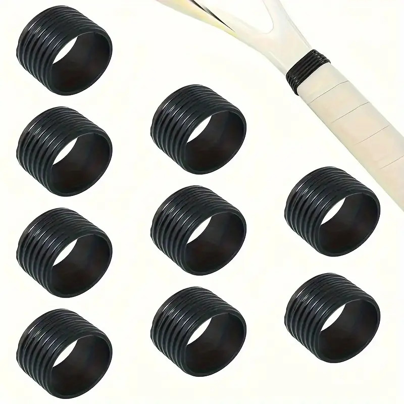 TEMU 9 anillos de agarre antideslizantes, adiciones deportivas negras duraderas, adecuados para raquetas de tenis, bádminton y tenis de mesa - de