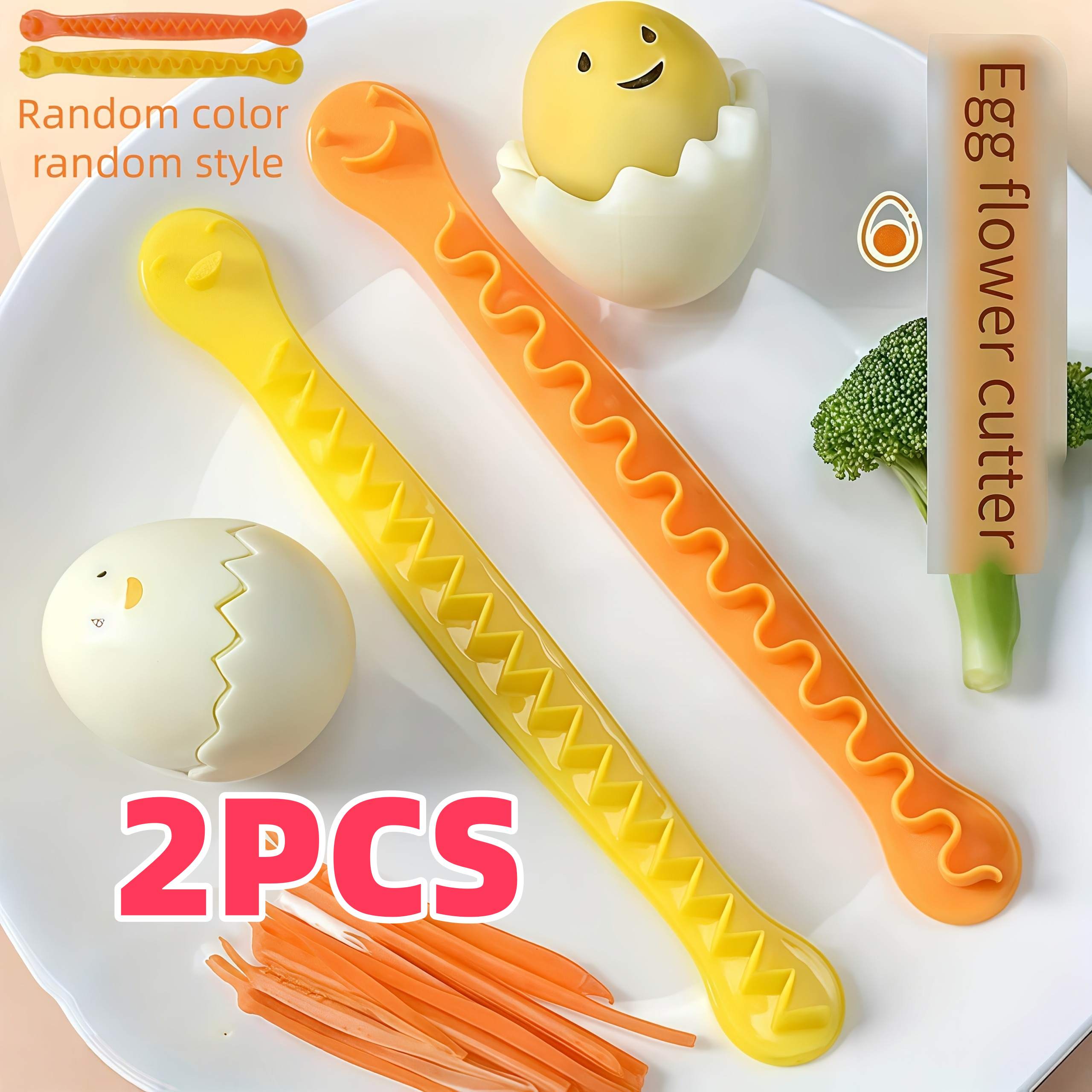 TEMU 2pcs Flower-shaped Egg Slicer, Random Egg Cutter, Carving Edge Egg Slicer, Flower-shaped Egg Cutter, Ideal For Breakfast And Lunch, Suitable For