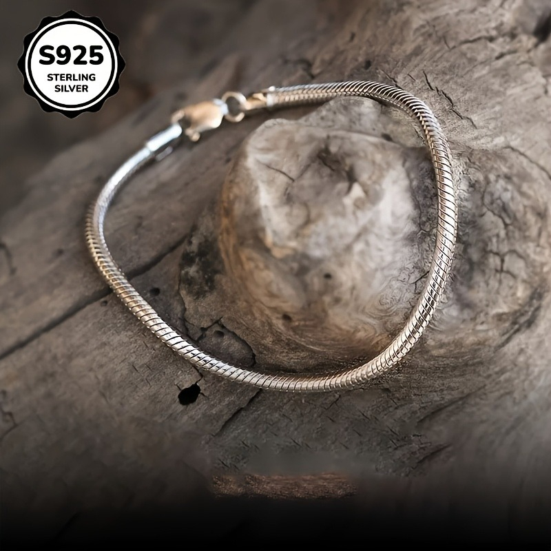 S925 Snake Bone Bracelet 2pcs Set, Stackable Silvery Style
