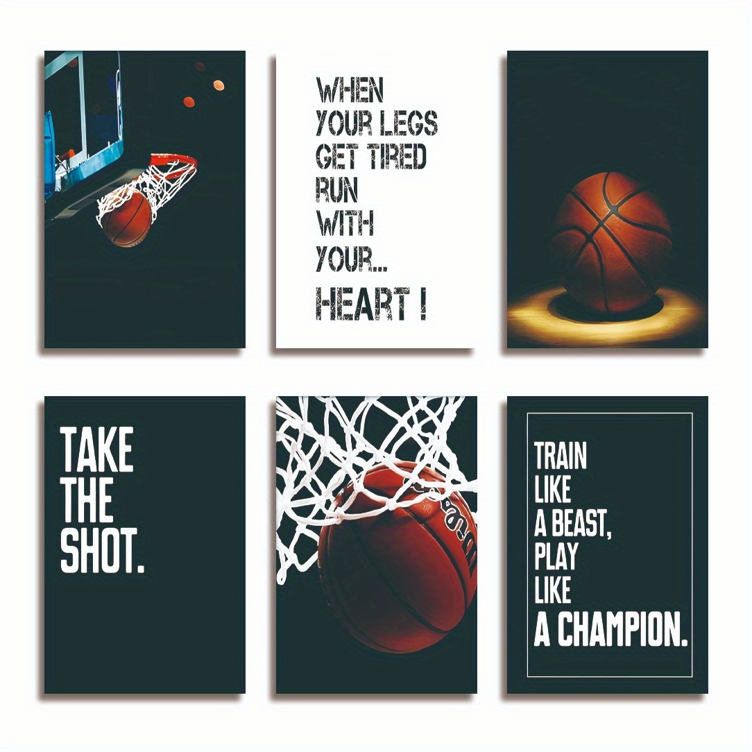 TEMU 6pcs Frameless Basketball Motivational Posters - 8x10 Inch Inspirational Sports Wall Art With Vibrant Basketball Graphics & Motivational Quotes