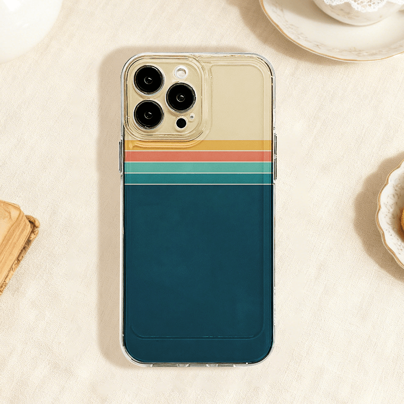 TEMU para teléfono: con geométrico abstracto de rayas retro, diseño artístico único, a prueba de golpes, duradera, para iPhone 17 Air 16e 15 14 13