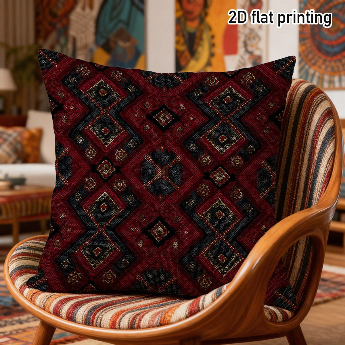 TEMU 2D - 1 de almohada con diseño geométrico , con patrones detallados en y negro, ideal para un de sofá vintage, un bohemio en el dormitorio o un
