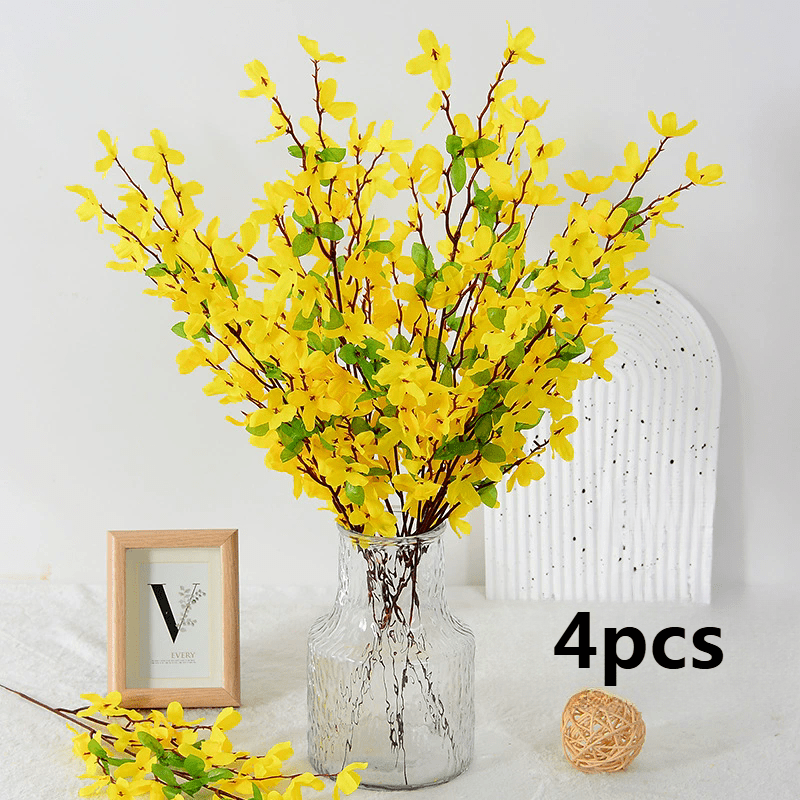 Image of 4pcs Of Yellow , Spring Outdoor Artificial Flowers - Elegant And Light, With And , Perfect For Wedding And Engasynthetic Gemstoneent Decoration, Parties, - Multi-functional Home Decoration