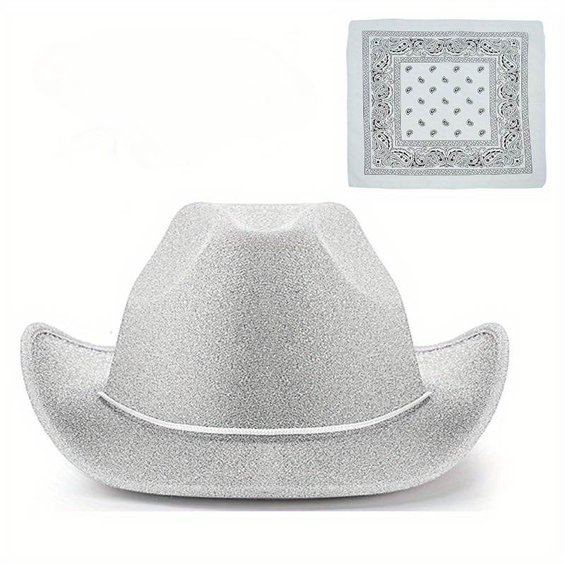 

& Golden Cowboy Hat Set - 2pcs, Halloween, Weddings, And Festivals - Includes Stylish Hat & Bandana (pink/white/black)