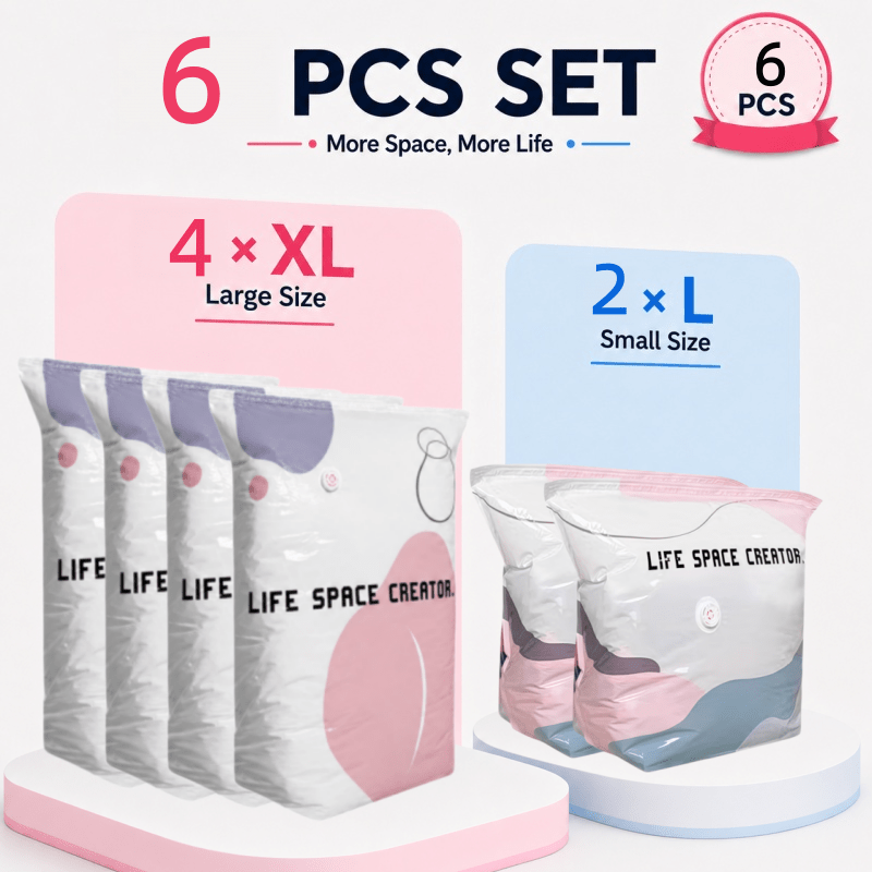 TEMU 6pcs Heavy-duty Pump-free Vacuum Storage Bag, , Space- Compression Bag, Suitable For Clothing, Blankets, Travel, Moving, And Emergency Storage.