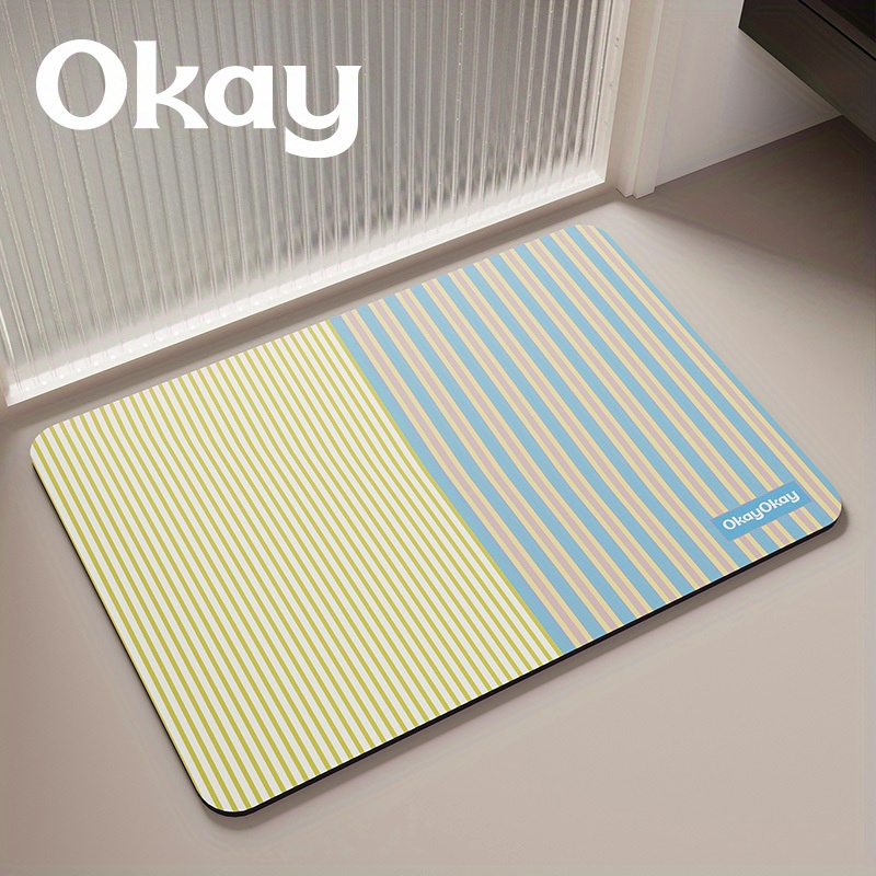TEMU 1pc Color Matching Striped Bathroom Non-slip Mat Floor Mat Toilet Toilet Door Mat Non-slip Rental House Shower Mat Non-slip Washstand Foot Mat