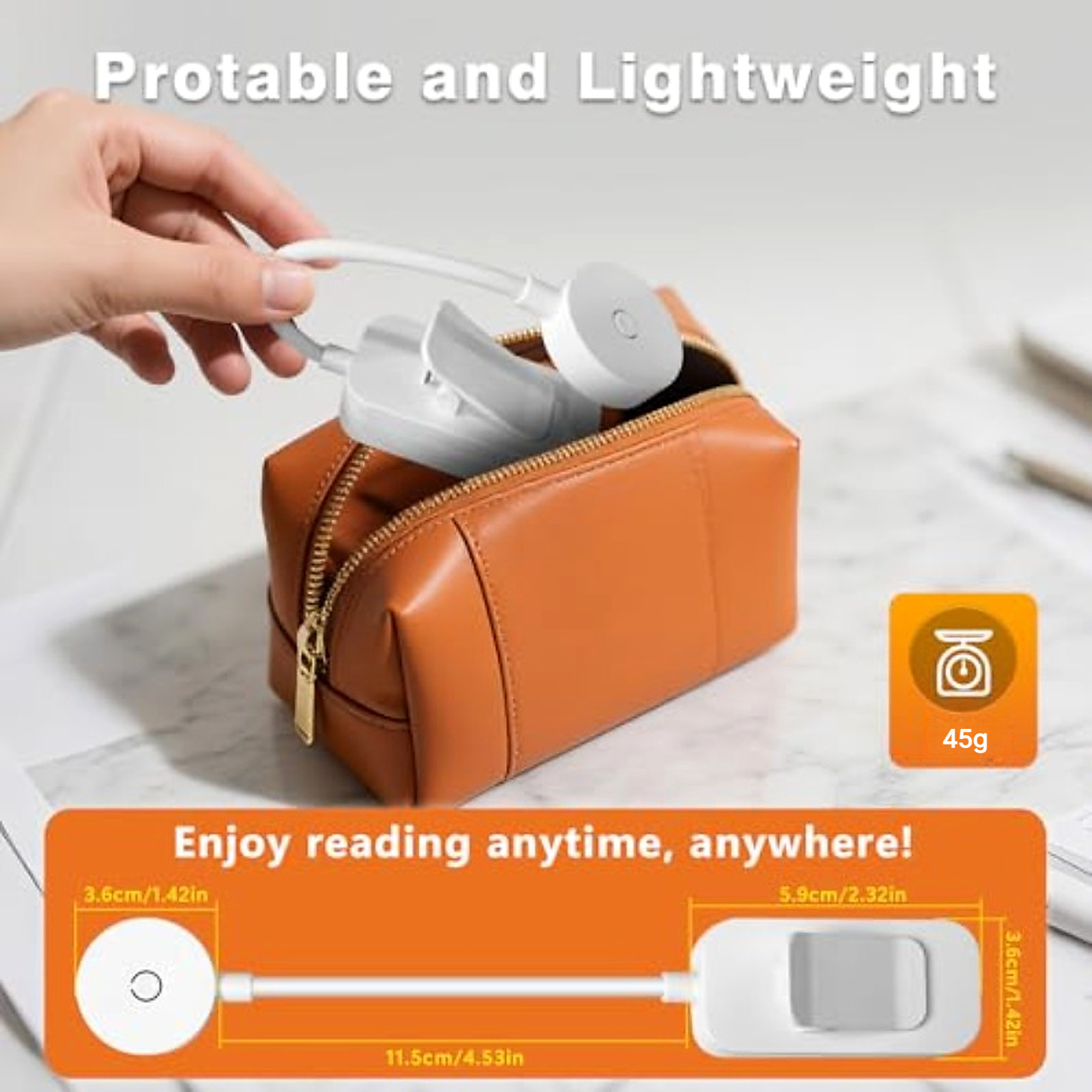 Battery Powered Clip-On Reading Light, IP55 Rated Compact LED Book Lamp