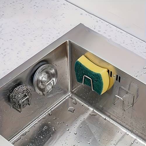 suporte para esponja de pia em aço inoxidável, pacote , cor - organizador de cozinha autoadesivo sem furos, instalação com à de , adequado para esponjas e , design de metal durável, ergonômica, escorredor de louça para que economiza