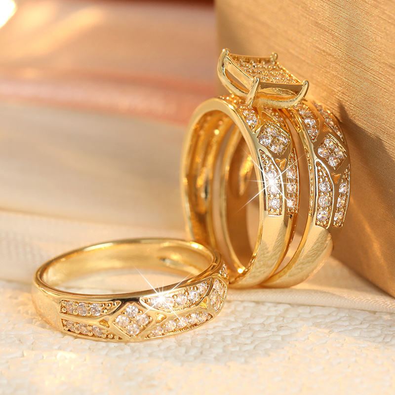 Light Luxe Three-Piece Ring Set with Synthetic Zirconia