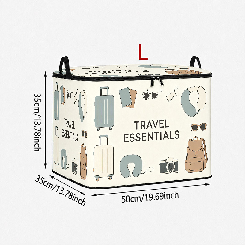 TEMU [jit]travel Storage Box - Nordic With Luggage, Camera, Neck Pillow & Fashion Glasses Print, Neutral Gray-, Ideal For Business Trips, Vacations &