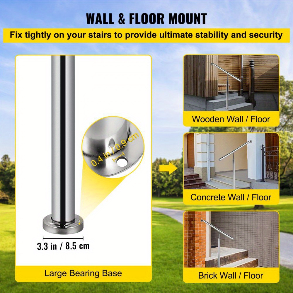 [Adjustable Steel Handrail] Stainless Steel Adjustable Handrail for 1-2 Steps | 304 Steel Anti-Slip Safety Railing with Tool-Free Installation, Non-Slip Grip for Elderly, Indoor/Outdoor Use on Porch, Bathroom, Stairs (31.5x35.4 Inch)