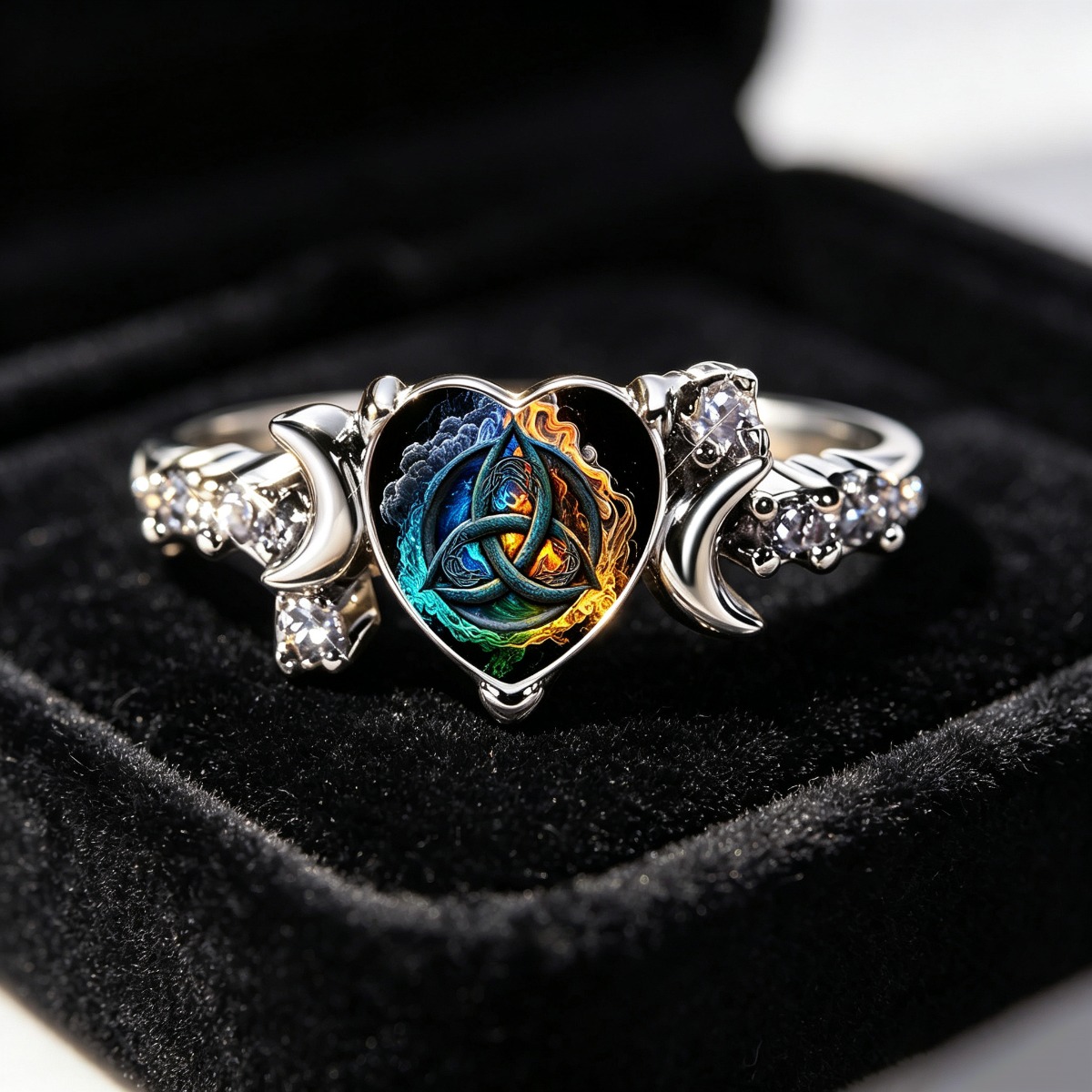 Celtic Triquetra Four Elements Heart Moon Adjustable Ring
