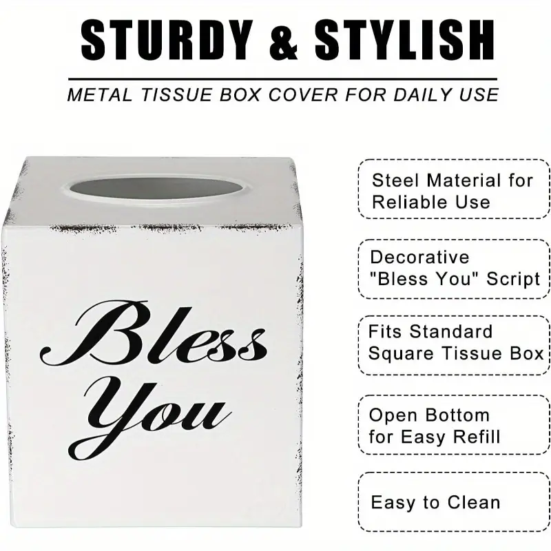 tissue box cover decorative cube holder with open bottom elegant text for living room bathroom office tabletop housewarming wedding gift white office accessory accessory sleek home decor item interior design enthusiasts Product details 8