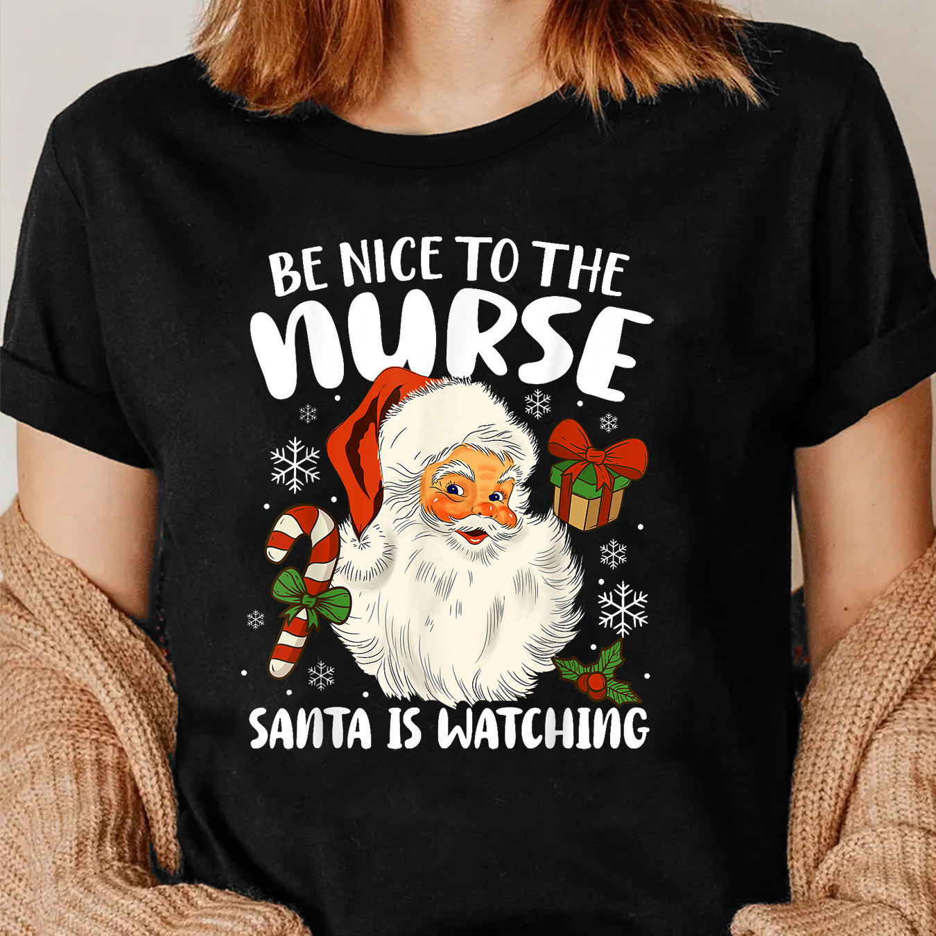 

To Nurse " Christmas Tee - Top For Women, Stretchy Polyester ,