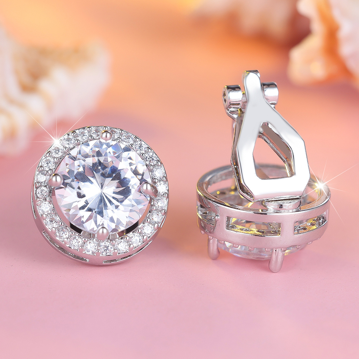 Silvery Round Pave Synthetic Zirconia Earrings