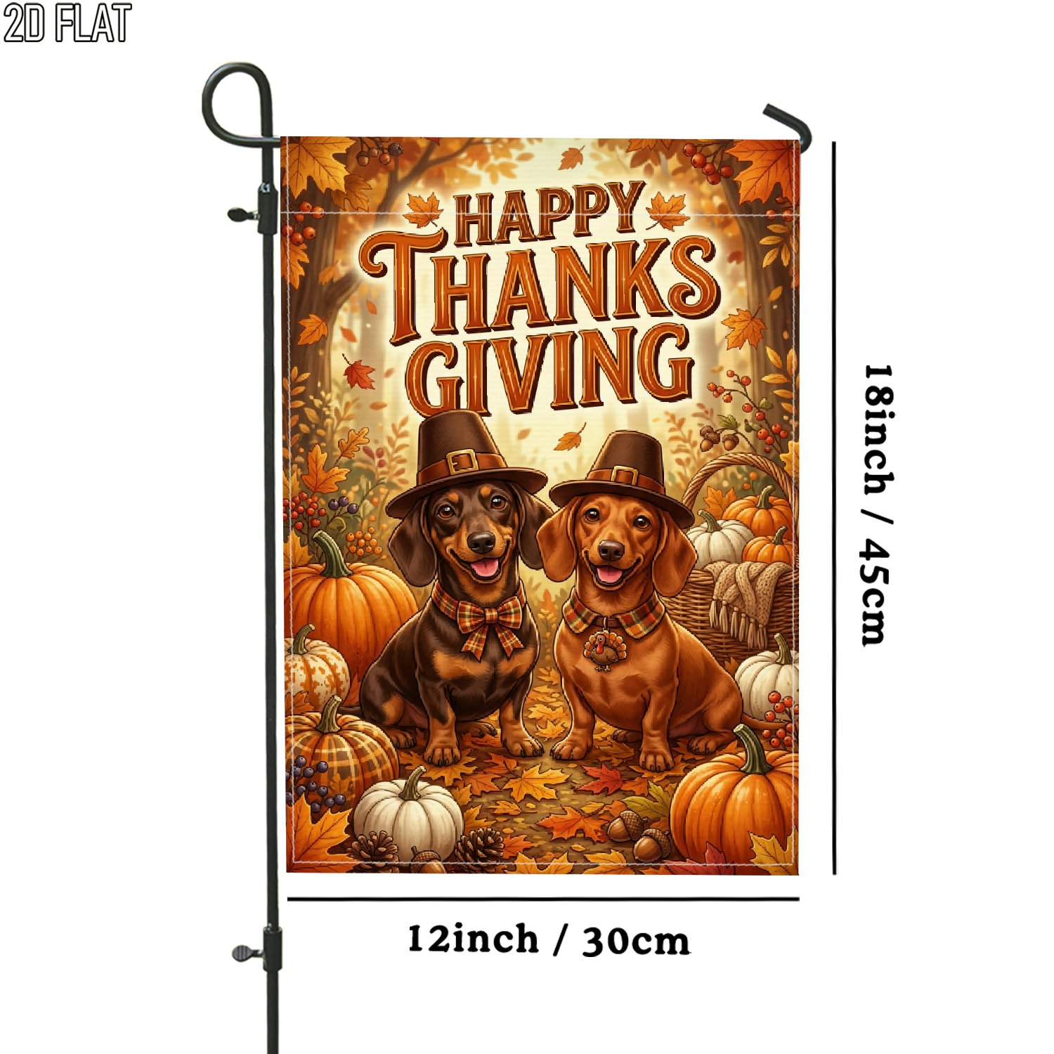 TEMU 2d Flat - 2d Flat 1pc Outdoor Garden Flag Autumn Thanksgiving Pumpkin Dog Double-sided Flag Porch Decoration For Garden Outside Yard Decoration