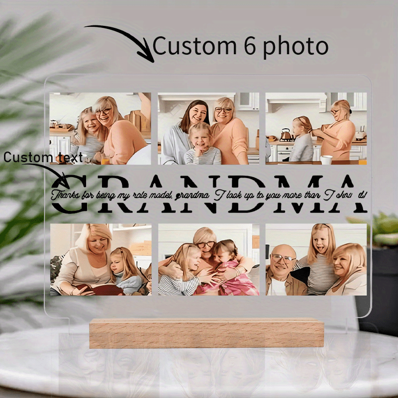 TEMU [2D Flat] 20Cm/7.87Inch Plaque acrylique personnalisée pour - Contient 6 photos avec , un support en bois, parfait pour les anniversaires, les