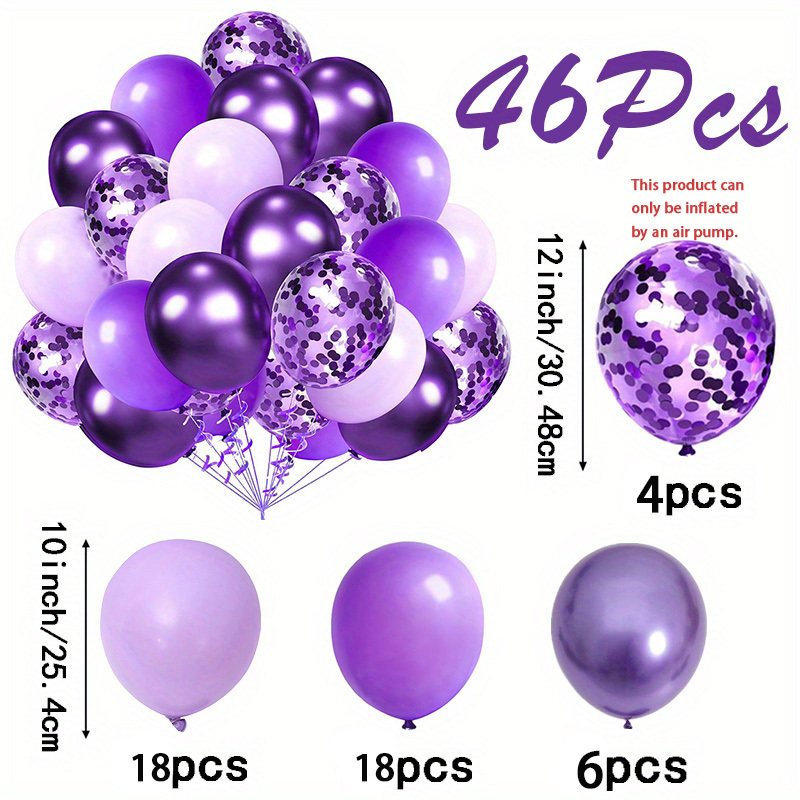 46pcs Metallic Purple And Purple Latex Balloons | Perfect For Birthday, Wedding, Anniversary, Graduation Parties, Emulsion Material, Suitable For , For Halloween, Christmas