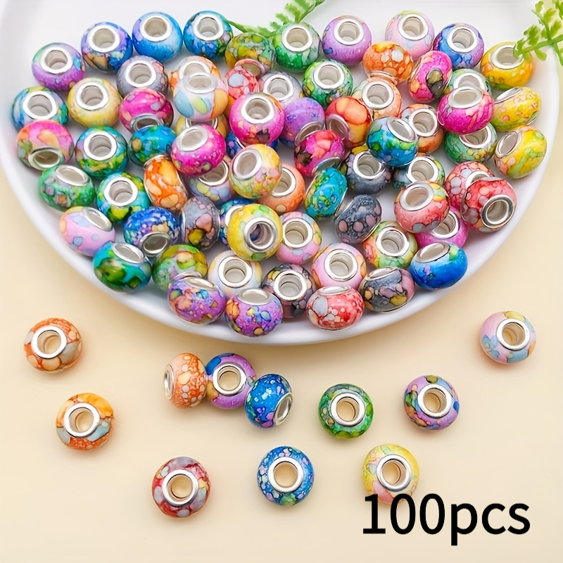 30/41/50/100pcs Mixed Color Painted Resin European-style Large Hole Beads (5mm Hole) Bead Additions For Bracelet And Necklace Making, Christmas And Valentine's Day Craft Materials