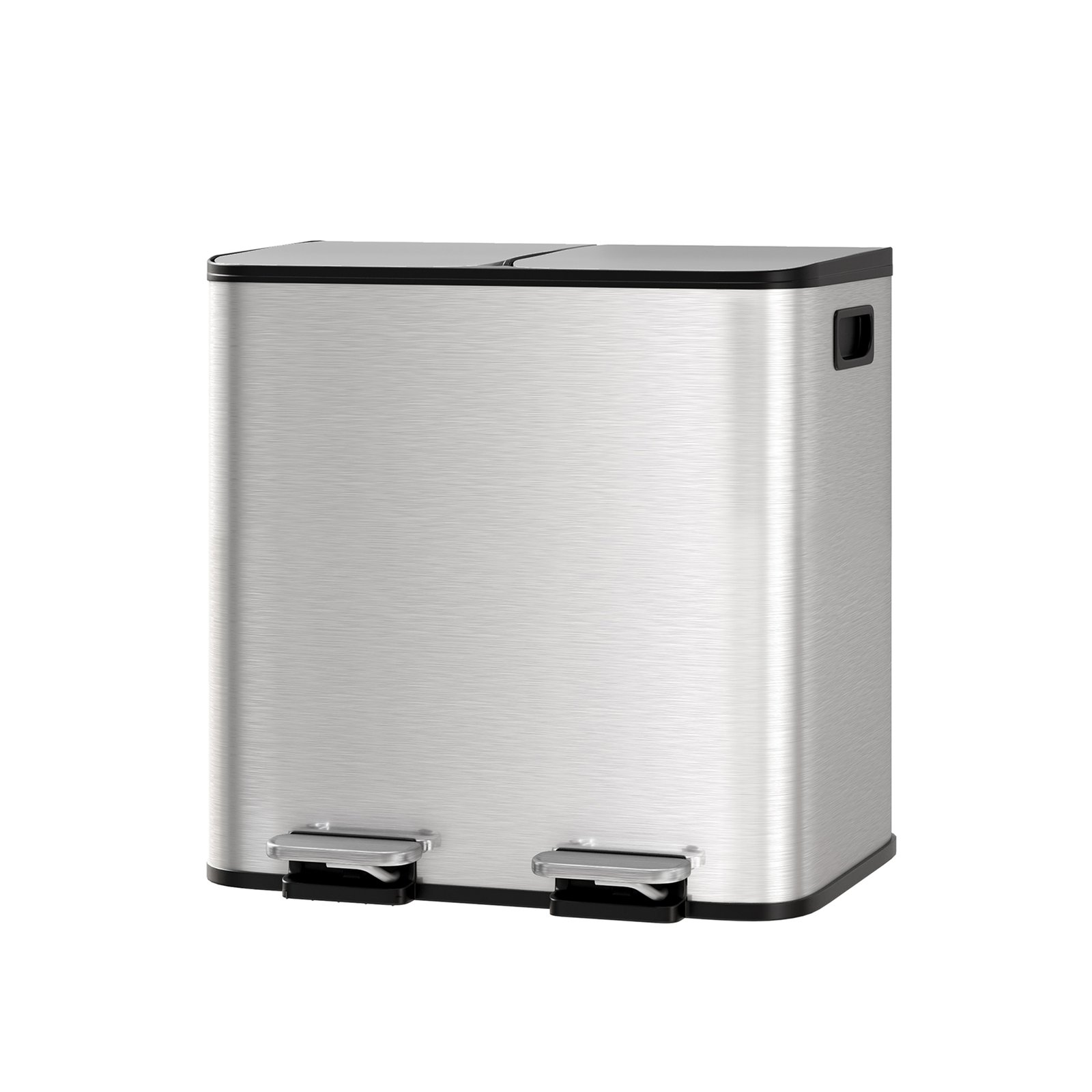 Silver Stainless Steel Step Trash Can, 2 X 15l Dual Compartments, Lid, Waste Pedal Bin For Kitchen Recycling And Garbage