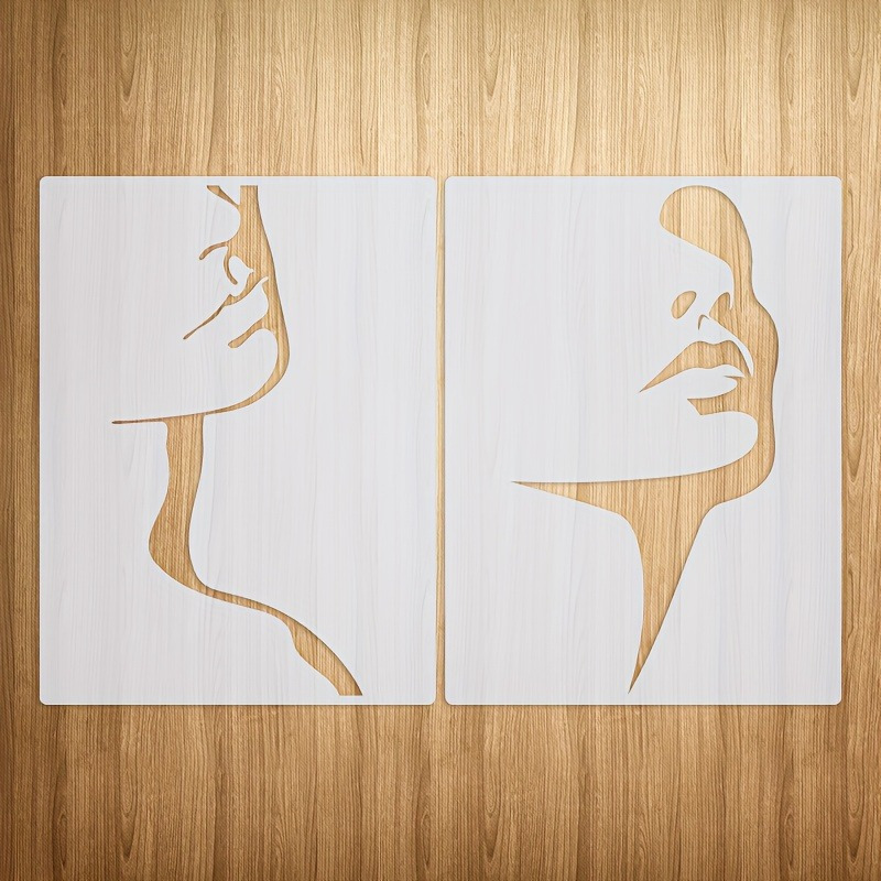Image of 2pcs A4 Face-themed Stencils - Washable & Reusable For Diy Crafts On Wood, Fabric, Paper, Walls, Canvas & Floors