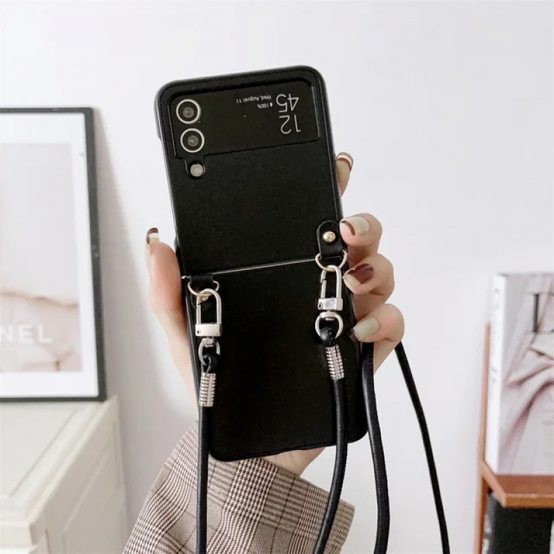 TEMU Phone Case: For For Galaxy Z Flip 7 6 5 4 5g Pu Leather Crossbody Long Lanyard Strap Business Shockproof Phone Case Cover
