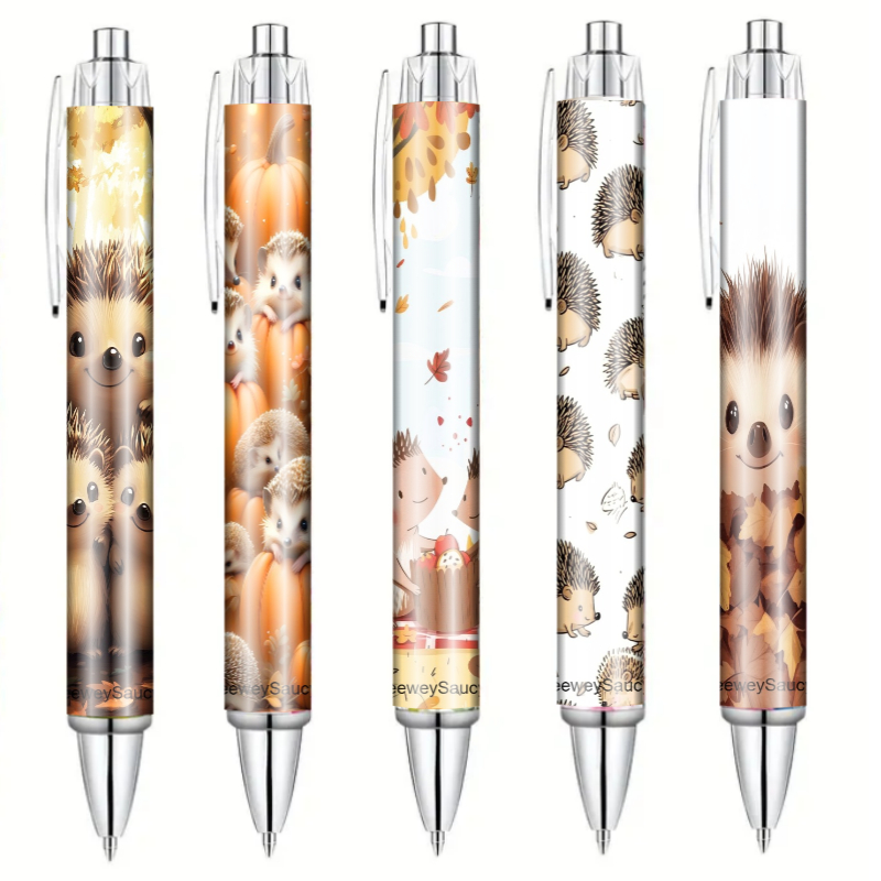 Image of 5pcs Hedgehog Ballpoint Pen Gift Set Suitable For Women And Hedgehog Enthusiasts, Featuring A Push-button Rollerball Pen, Perfect For Birthdays And Essential For Writing, Cute Stationery