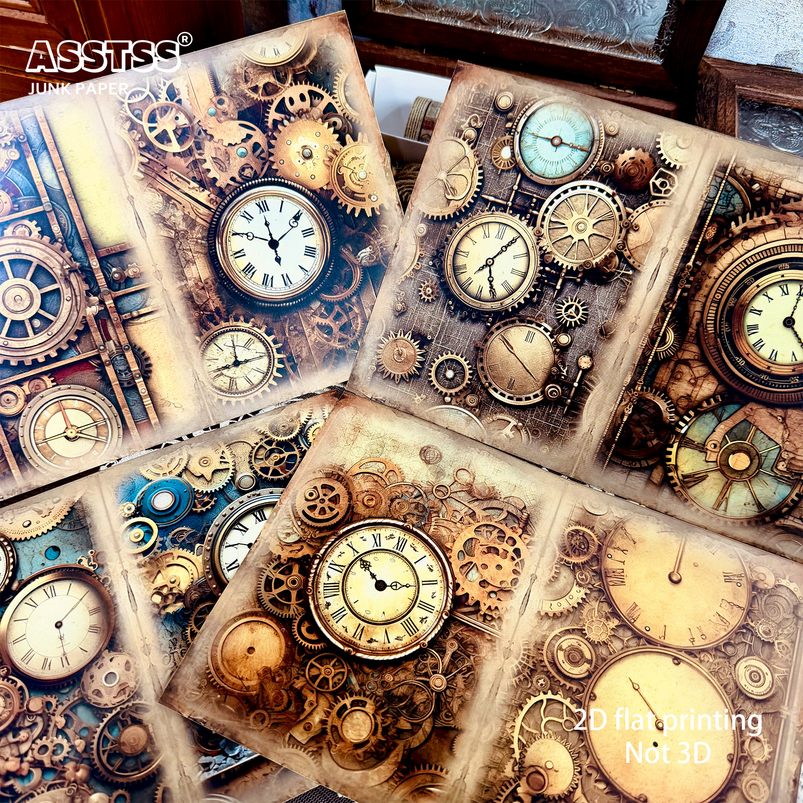 TEMU Bloc de papier steampunk ASSTSS A5 20 feuilles pour journaux de récupération DIY, scrapbooking, décoration de collage - Feuilles vintage horloge