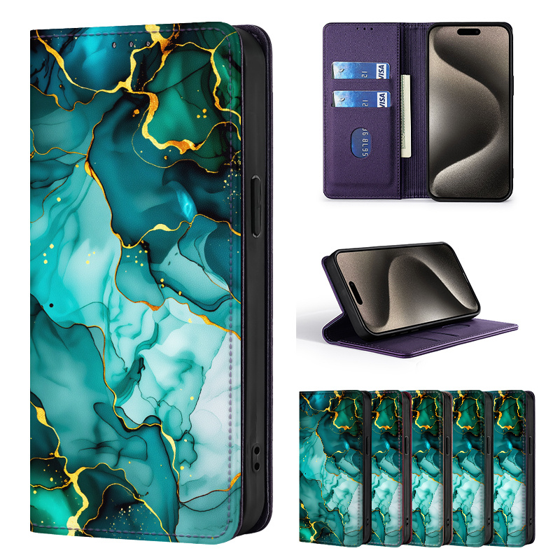 TEMU Phone Case - Colorful Painted Double-fold Edge, Faux Leather Flip Cover Creative Phone Case With Card Slot Anti-theft Stand Wallet, For Motorola