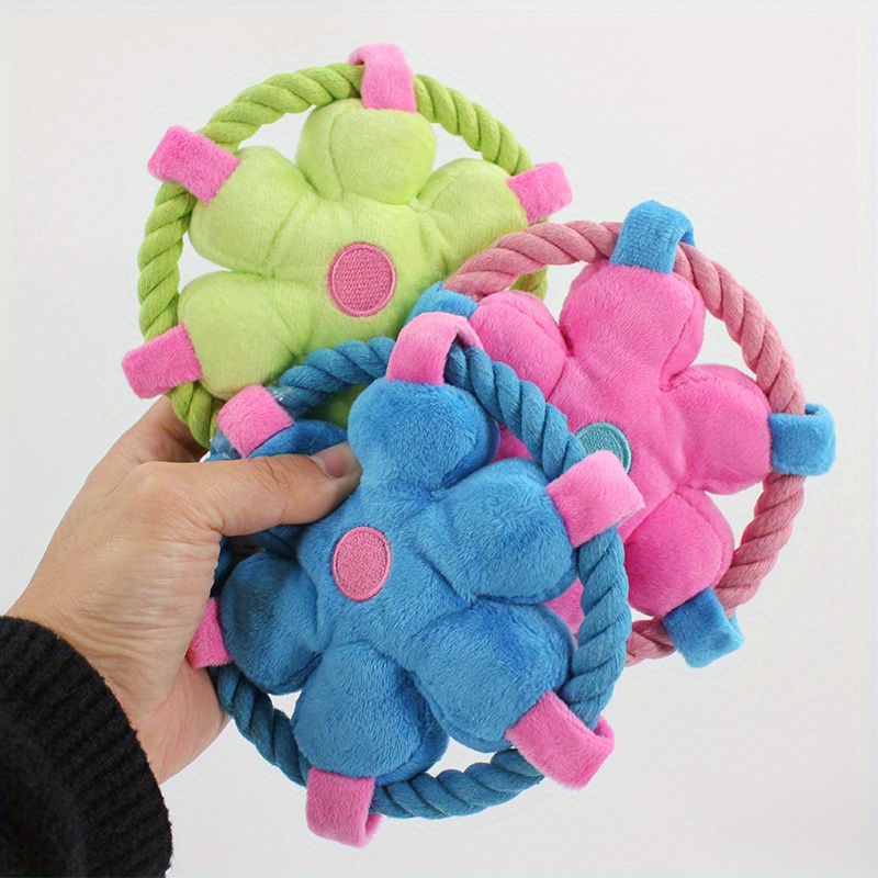 Durable Anti-Choking Dog Chew Squeaky Toy, Soft Rope Loop Design for Interactive Play, Ideal for Fetching Tug-of-War and Dental Exercise, Suitable for Puppies and Adult Dogs, Multiple Colors Available