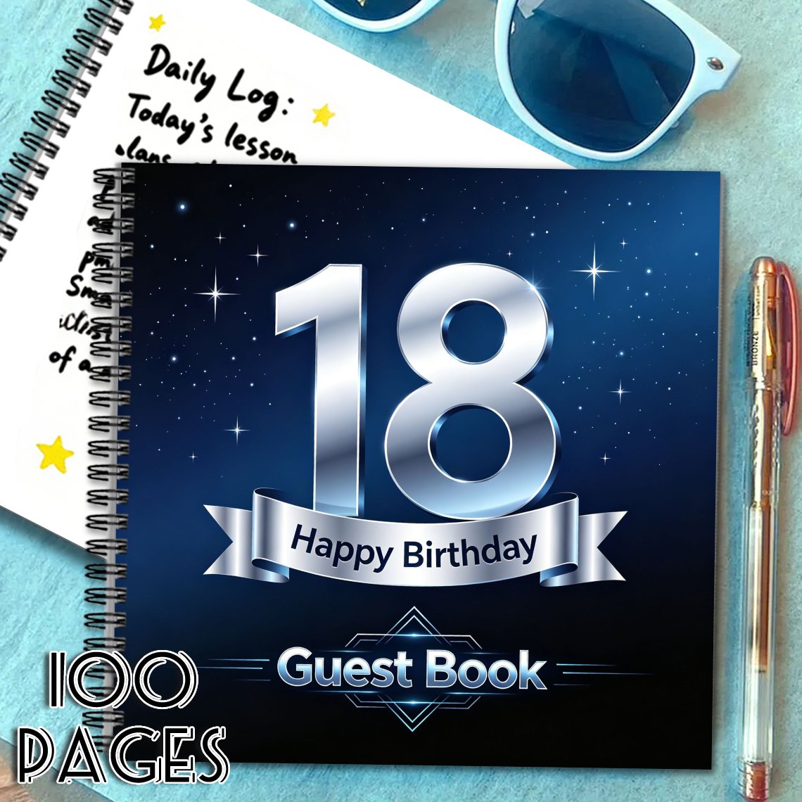 TEMU 1pc 18th Birthday Guest Book Signature Book, Ideal Gift For Friend , Suitable For Birthday Celebration Events Silver Blue Starry Theme Party