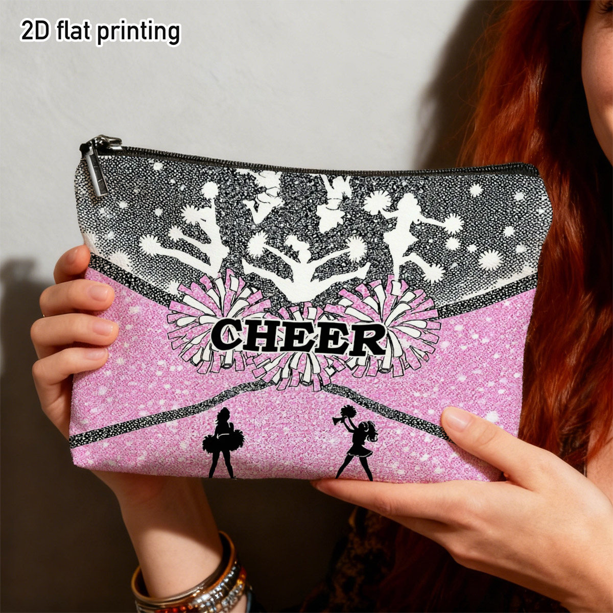 TEMU 2d Flat 1pc Silhouette For Cheerleading Pom-poms Makeup Bag, For Cheerleaders , Ideal For Cheer Practice, Travel, , For Teen, For Cheer