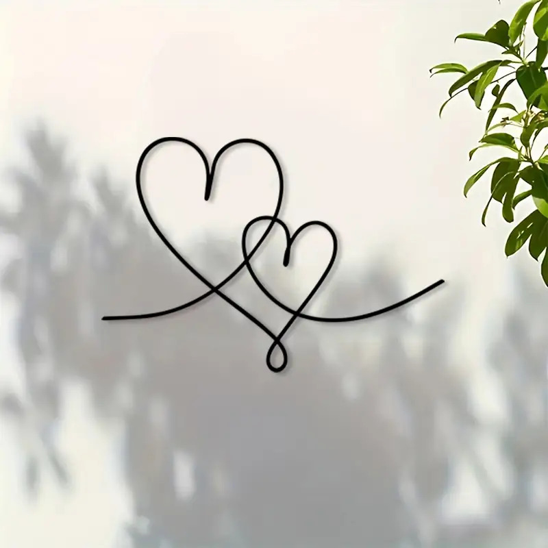 TEMU 1pc Black Metal Wire Heart Wall Sculpture - Elegant Interlocking Hearts Art, Minimalist Iron Wall-mounted Decor For Valentine's Day, Christmas,
