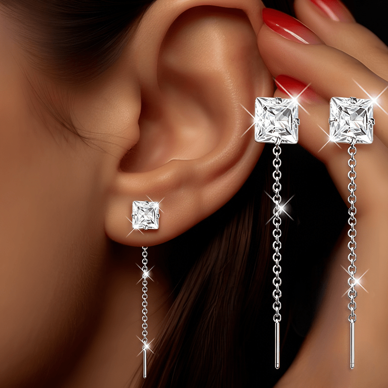 Elegant Geometric Square-Cut Zircon Earrings