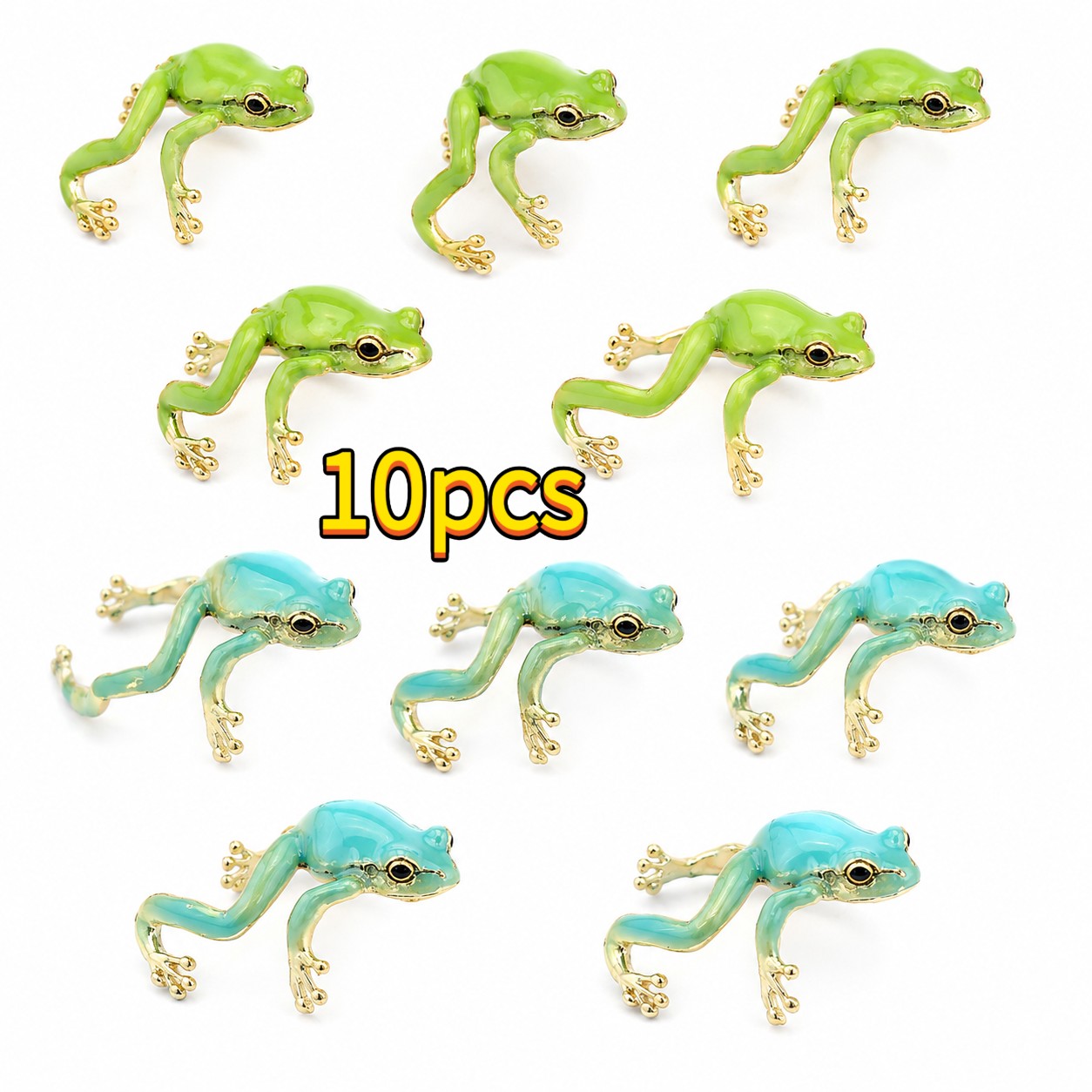 10pcs Cute Frog Open Adjustable Rings Bulk Glossy Enamel 3d Animal Whimsical Stackable Finger Jewelry For Women Daily Party Gift