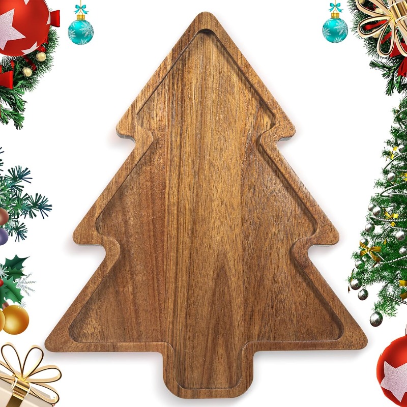 TEMU Acacia Wood Christmas Tree Charcuterie Board Platter, Xmas Serving Tray And Cutting Board, Festive Kitchen Table Decorations, Ideal Hostess Gift