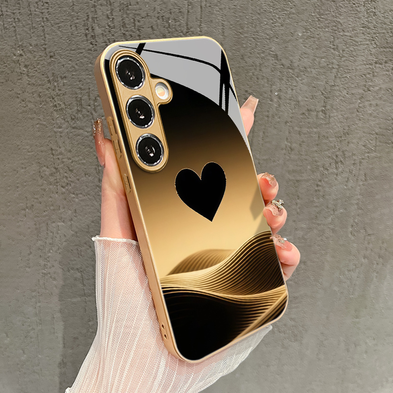 TEMU Phone Case: Minimalist Heart Pattern Glass Phone Case, Suitable For Galaxy