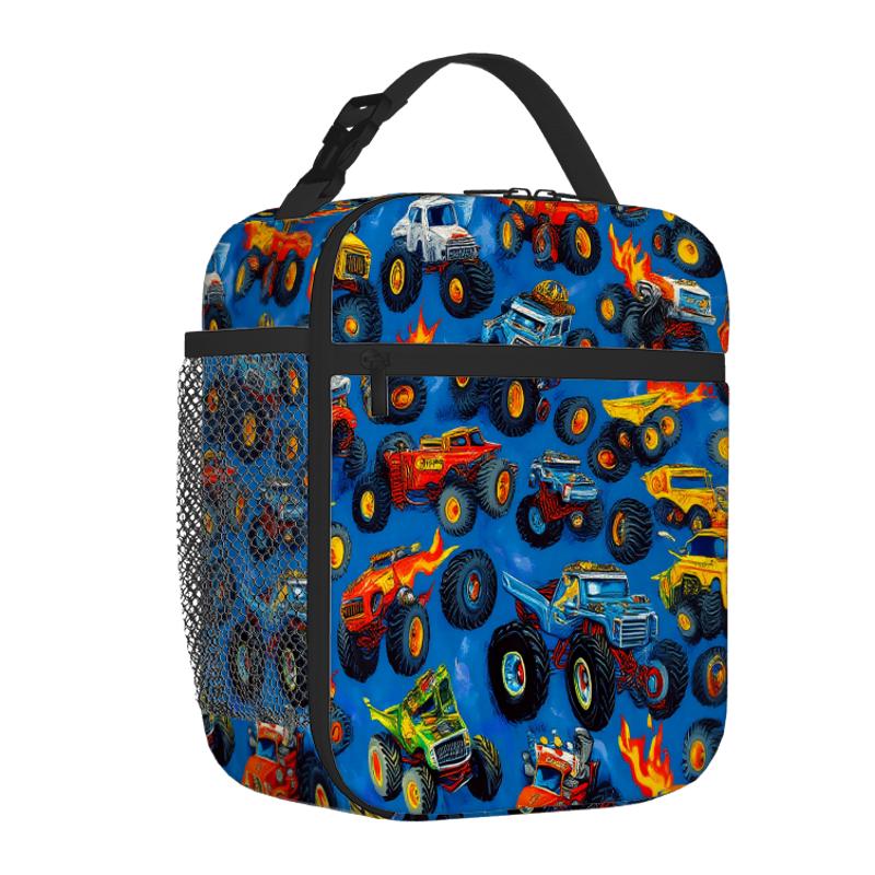 TEMU 1pc, Vibrant Monster Truck Pattern On Fabric Printed Thermal Bag Insulation Bag Insulated Bag, No Food Contact, Suitable For Home, Restaurant,